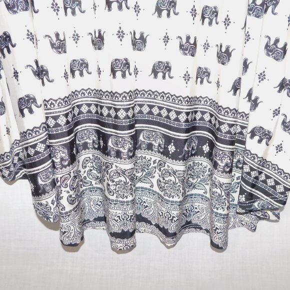 Moa USA Womens X1 ( 1XL ) Cream Black Elephant Print A Line Tank boho Dress - Picture 5 of 8